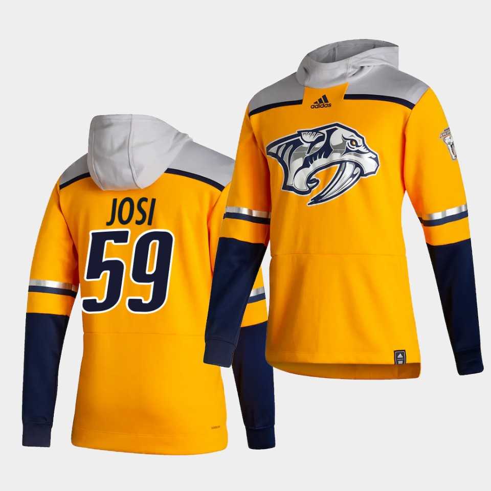 Men Nashville Predators 59 Josi Yellow NHL 2021 Adidas Pullover Hoodie Jersey